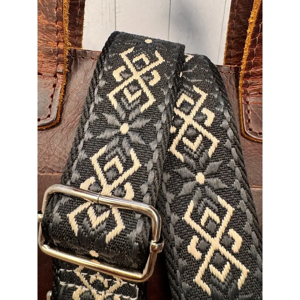 Gray White Black Purse Strap Wide Striped Bag Strap Boho Crossbody Purse Strap